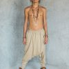 Cream Beige Cotton Harem Pants: Drop Crotch Ninja