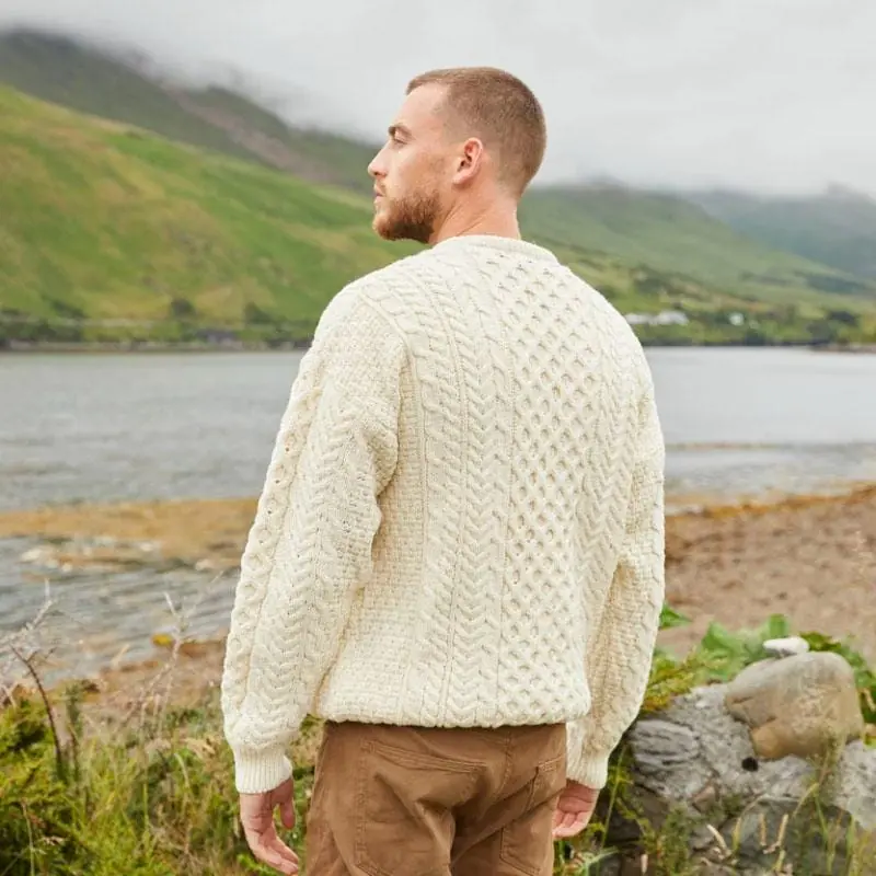 Men's Merino Wool Aran Sweater: Traditional Irish Fisherman Knit