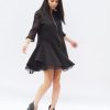 Extravagant Black Midi Dress Women Oversize Short For