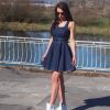 Vintage Style Denim Mini Dress Sleeveless Fit And