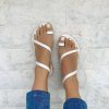 Gladiator Sandals Women Leather Wedding Shoes Bridal Flats.