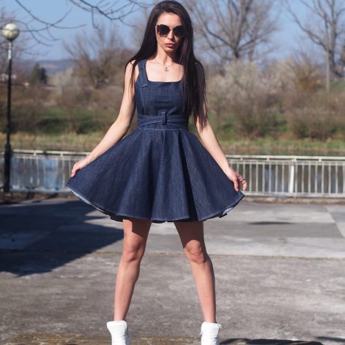 Vintage Style Denim Mini Dress Sleeveless Fit And