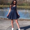 Vintage Style Denim Mini Dress Sleeveless Fit And
