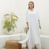 White Cotton Gauze Caftan Ka05 Dress Long Kaftan