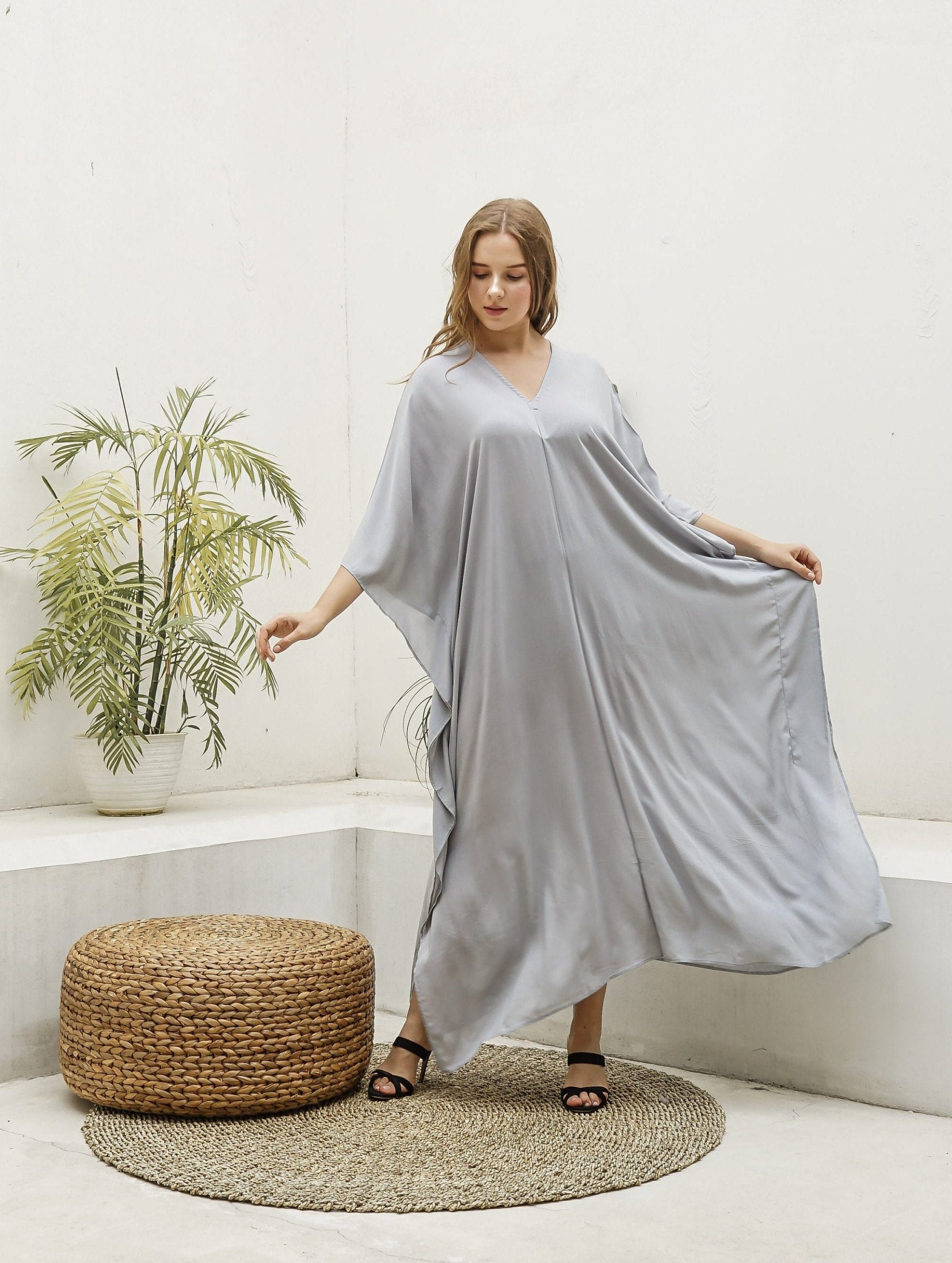 Hand Dyed Ka01 Grey Caftan Dress Long Kaftan