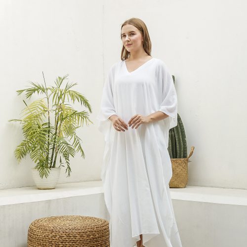White Cotton Gauze Caftan Ka05 Dress Long Kaftan