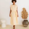 Anggun Peach Linen Dress Pastel Softened Simple Boatneck