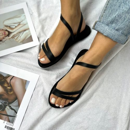 Leather Sandals Greek Women Black Summer Shoes Made