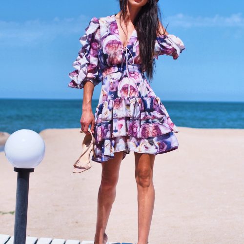 Romantic Floral Ruffle Mini Dress Open Back Summer