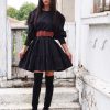 Elegant Black Puff Sleeve Mini Dress Long A