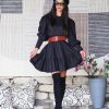 Elegant Black Puff Sleeve Mini Dress Long A