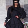 Elegant Black Puff Sleeve Mini Dress Long A