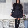 Elegant Black Puff Sleeve Mini Dress Long A