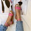 Fuchsia Leather Sandals Minimalist Open Toe Slingback Summer