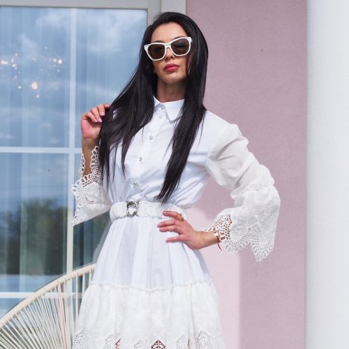 White Cotton And Lace Mini Dress Summer Shirt