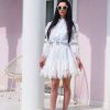 White Cotton And Lace Mini Dress Summer Shirt