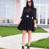 Black Lace Mini Dress With Belt Elegant Cotton