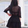 Black Lace Mini Dress With Belt Elegant Cotton