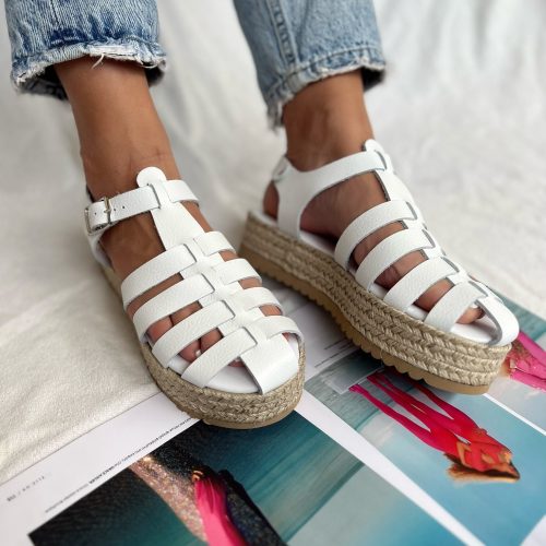 Leather Gladiator Sandals Espadrille Platform Wedges Women Summer
