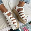 Leather Gladiator Sandals Espadrille Platform Wedges Women Summer