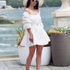 White Cotton Off Shoulder Mini Dress Embroidered Eyelet