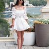 White Cotton Off Shoulder Mini Dress Embroidered Eyelet