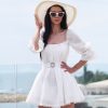 White Cotton Off Shoulder Mini Dress Embroidered Eyelet