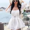 White Cotton Off Shoulder Mini Dress Embroidered Eyelet
