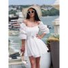White Cotton Off Shoulder Mini Dress Embroidered Eyelet