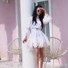 White Cotton And Lace Mini Dress Summer Shirt