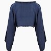 Linen Navy Crop Blouse Top