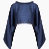 Linen Navy Crop Blouse Top