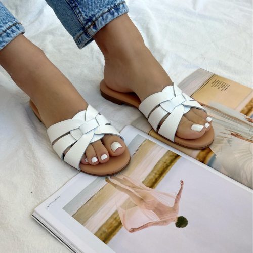 Women Leather Sandals Braided Slide Slip Ons Summer