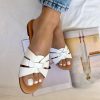 Women Leather Sandals Braided Slide Slip Ons Summer
