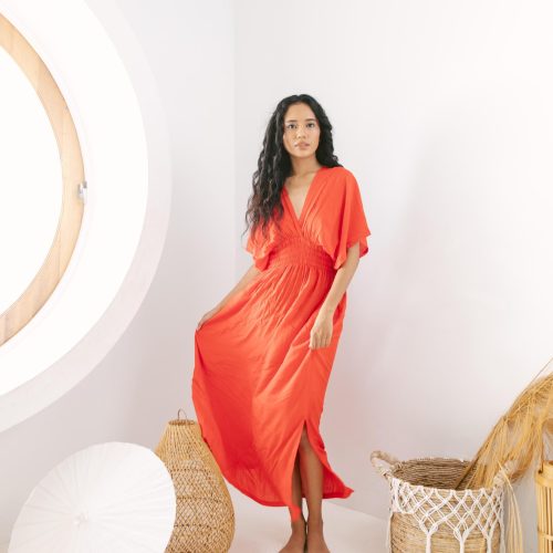 Daun Backless Rayon Caftan Red Dress Long Kaftan