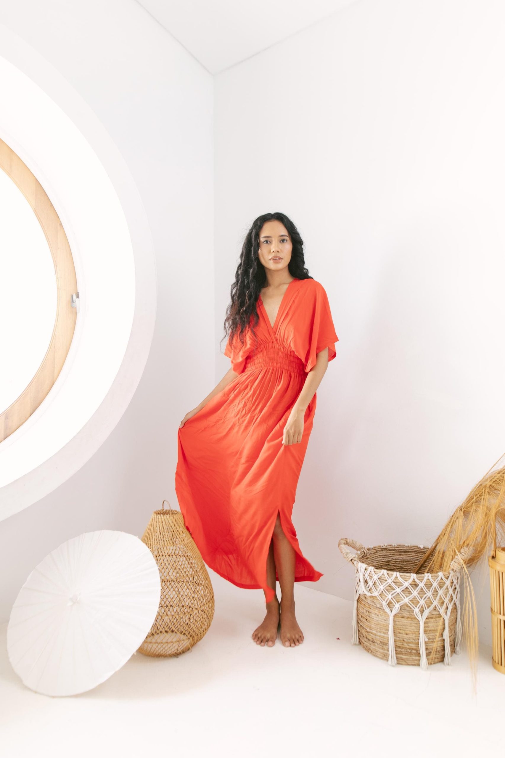 Daun Backless Rayon Caftan Red Dress Long Kaftan